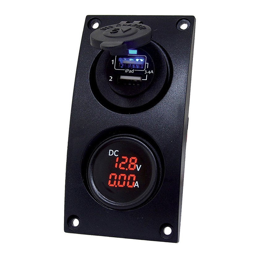 Talamex Switchpanel Curved Add On With Double Usb & Digital Volt- + Ampmeter