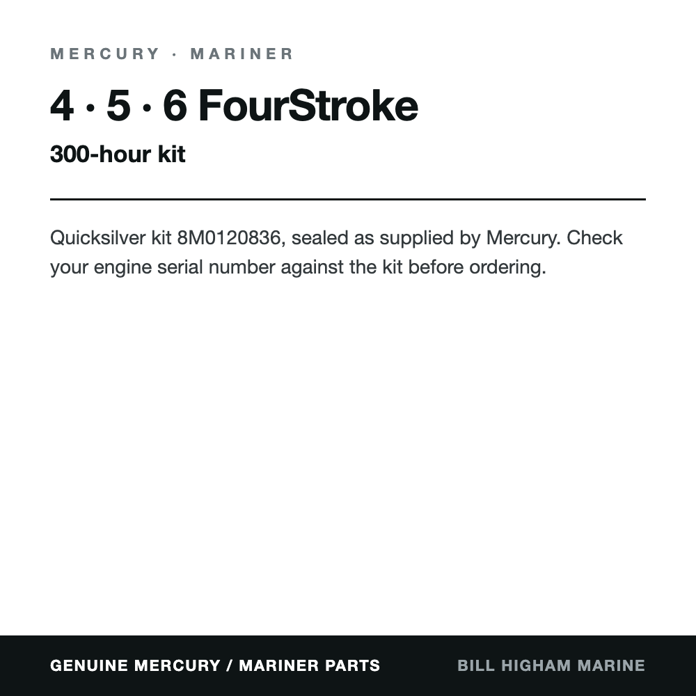 Mercury / Mariner 4, 5 & 6hp FourStroke 300hr Service Kit (8M0120836): contents