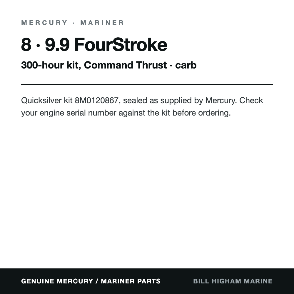 Mercury / Mariner 8 & 9.9hp FourStroke 300hr Service Kit, Command Thrust (8M0120867): contents