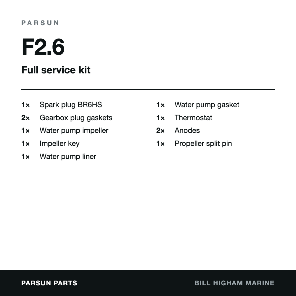 Parsun F2.6 (2.5hp) 4-Stroke Service Kit: contents