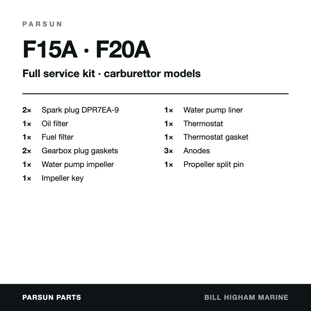 Parsun F15A & F20A 4-Stroke Service Kit (carburettor): contents